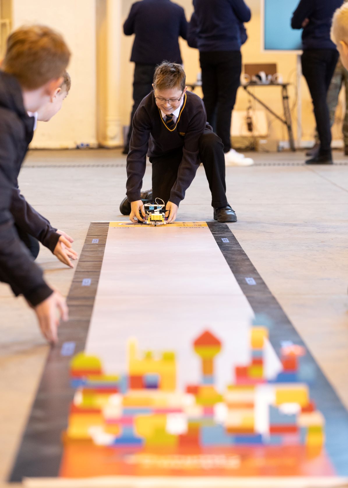 School children test models.
